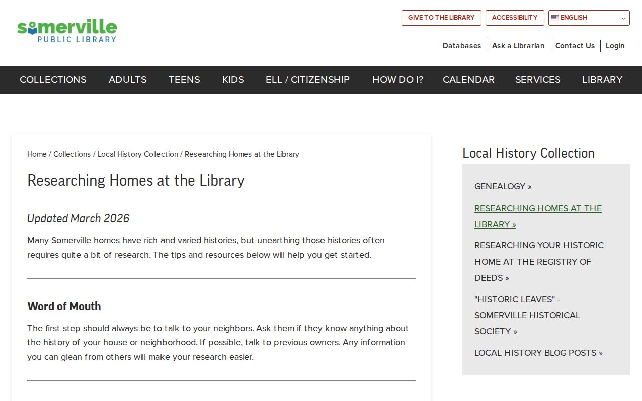 Middlesex County previous residents house-history guide from Somerville Public Library