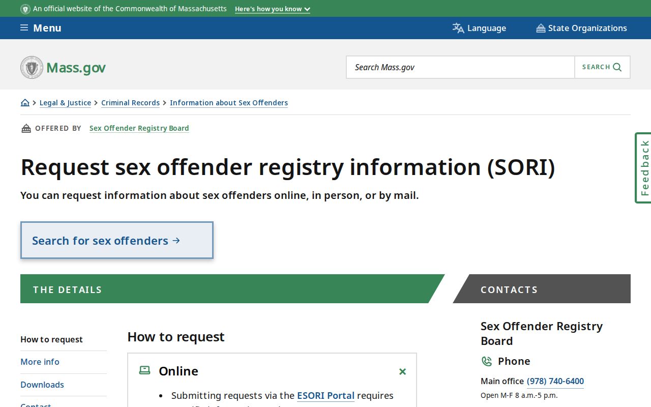 Middlesex County resident lookup official SORI information