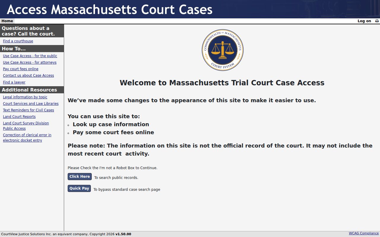 Middlesex County resident lookup MassCourts case search